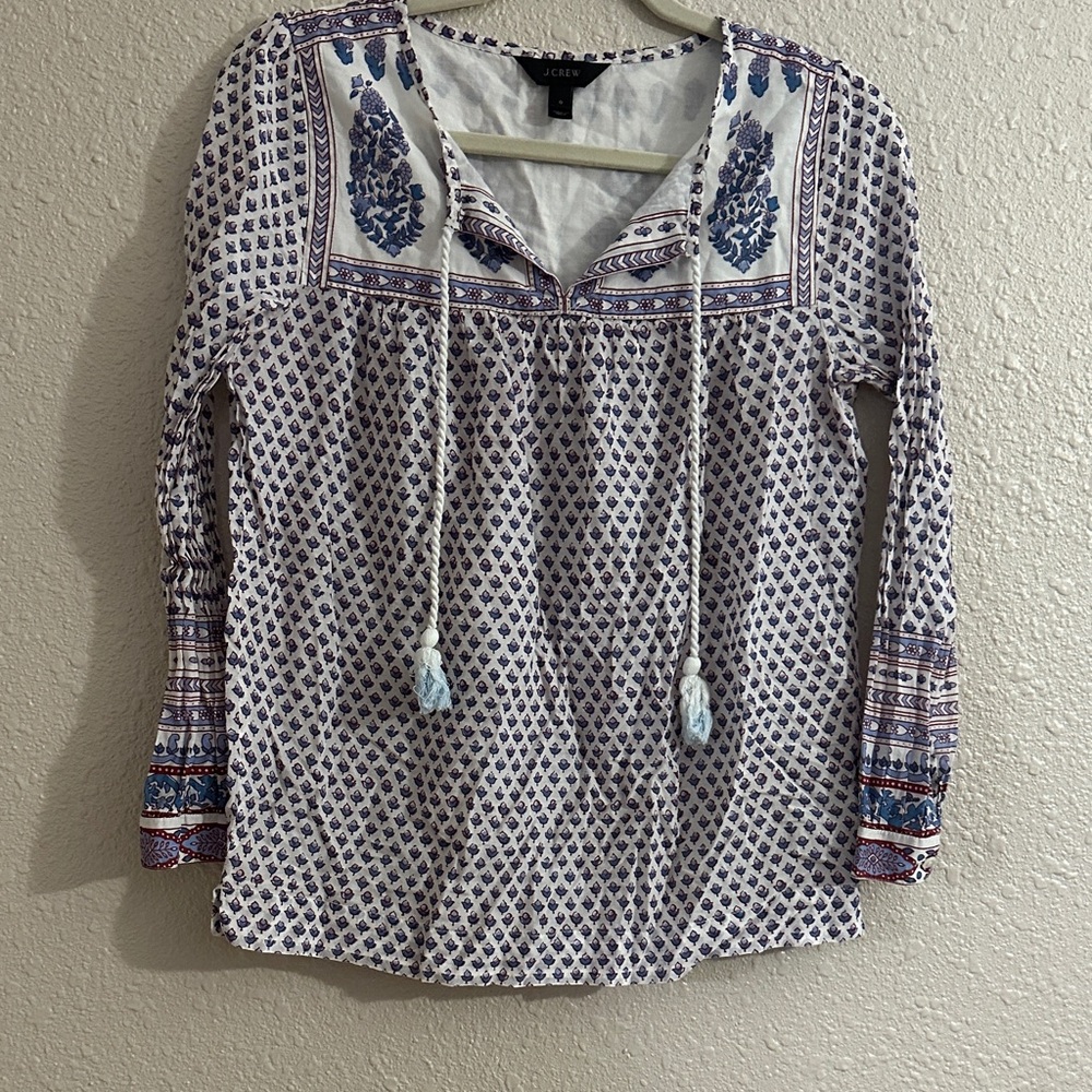 J. Crew Navy and White Geometric Blouse